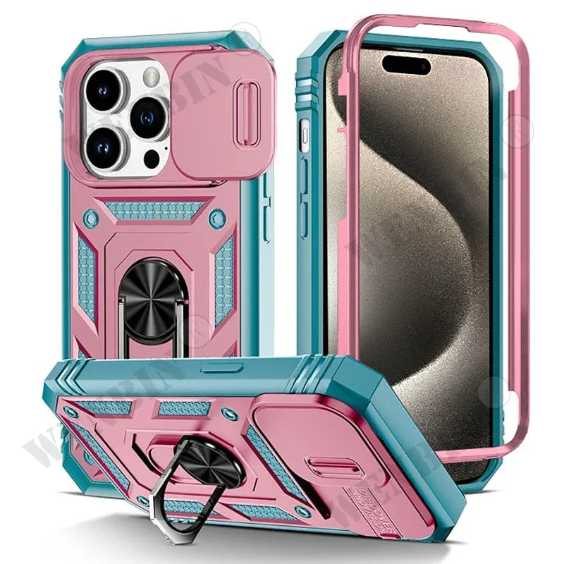 Case For iPhone 17 16 16e 15 14 13 12 11 Pro Max Plus Mini XS XR 8 Plus 8 7 SE Heavy Duty with Camera 360 Degree Kickstand Cover