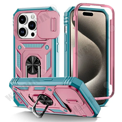 Case For iPhone 17 16 16e 15 14 13 12 11 Pro Max Plus Mini XS XR 8 Plus 8 7 SE Heavy Duty with Camera 360 Degree Kickstand Cover
