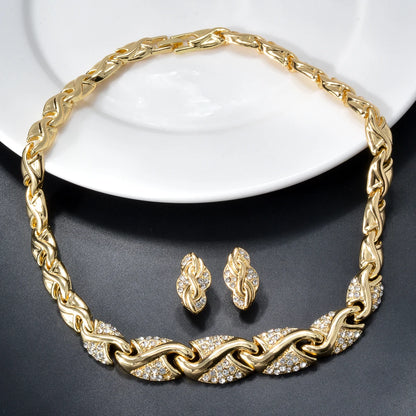 Dubai 18K Gold Plated Jewelry Set Women Luxurious Necklace Earrings Bracelet Ring 4pcs Bride Wedding Party Jewelry Set Gift