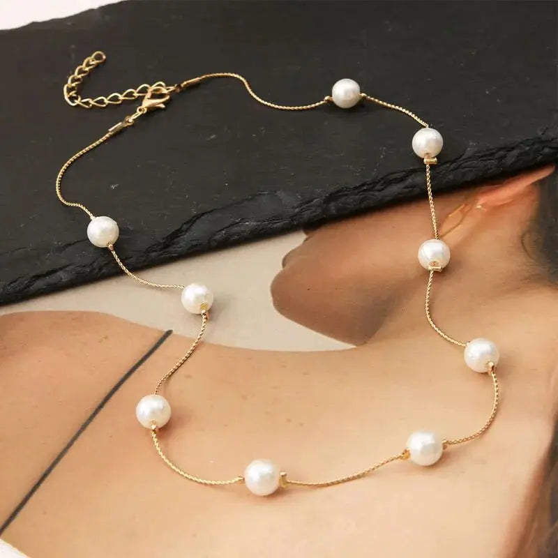 Womens Jewellery Colliers Chain Simulated Pearls Necklace Bridal Jewelry Necklaces Female White Wedding Gifts Collares Wholesale