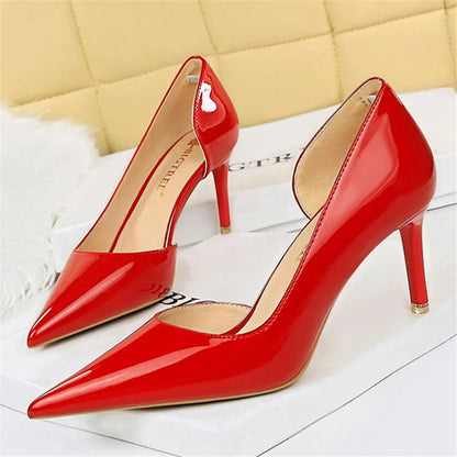 Women 7.5cm 10.5cm High Heels Yellow Pumps Office Stiletto Wedding Bridal Scarpins Short Heels Lady Hollow Party Shoes