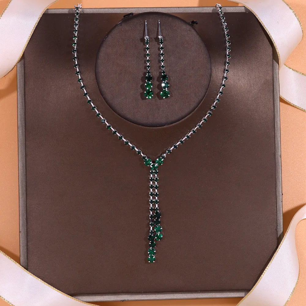 Women Fashion Necklace Earrings Set Rhinestone Wedding Accessories Bridal Lady Dangle Earring Pendant Elegant Jewellery Sets