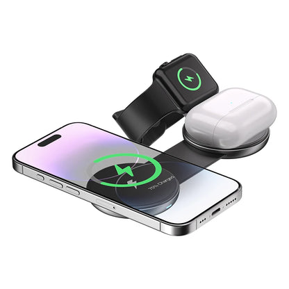 3-in-1 Foldable Magnetic Wireless Charger, 15W Fast Charging, Multi-function Wireless Charging for IPhone, IWatch, Earphones