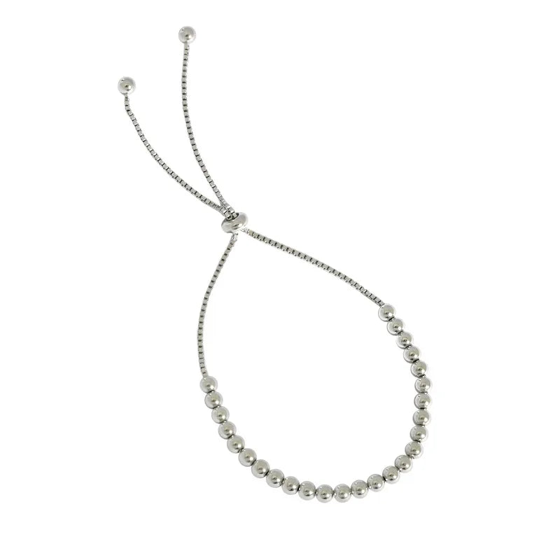 Genuine 925 Sterling Silver 3mm Beaded Bracelet with Adjustable and Minimalist Style Fashion Design Hand Women Jewelry