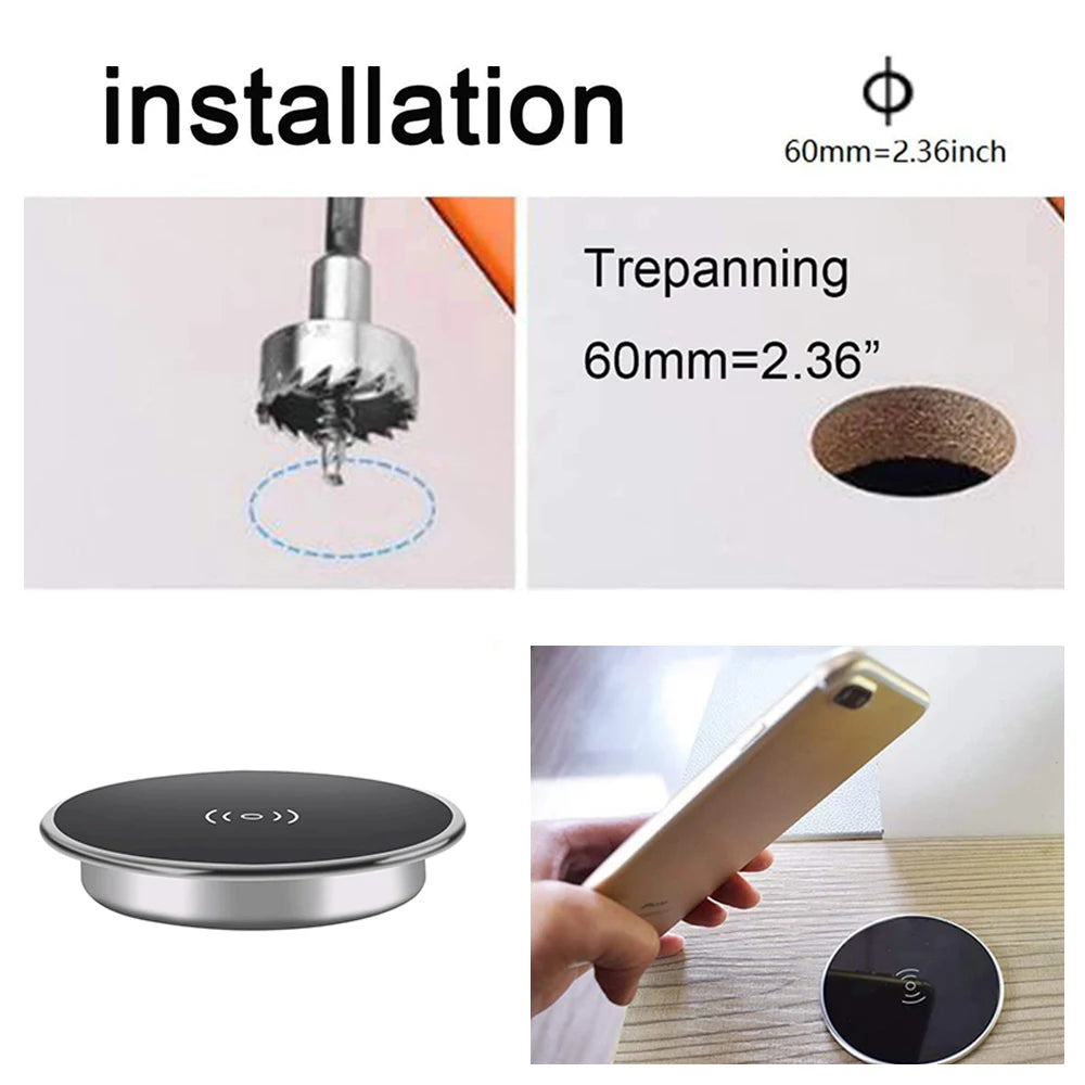 Built in Desktop Device Fast Wireless Charger 30W Quick Charger 3.0 Embedded Caricabatter Tipe C Chargeur Induction Charging