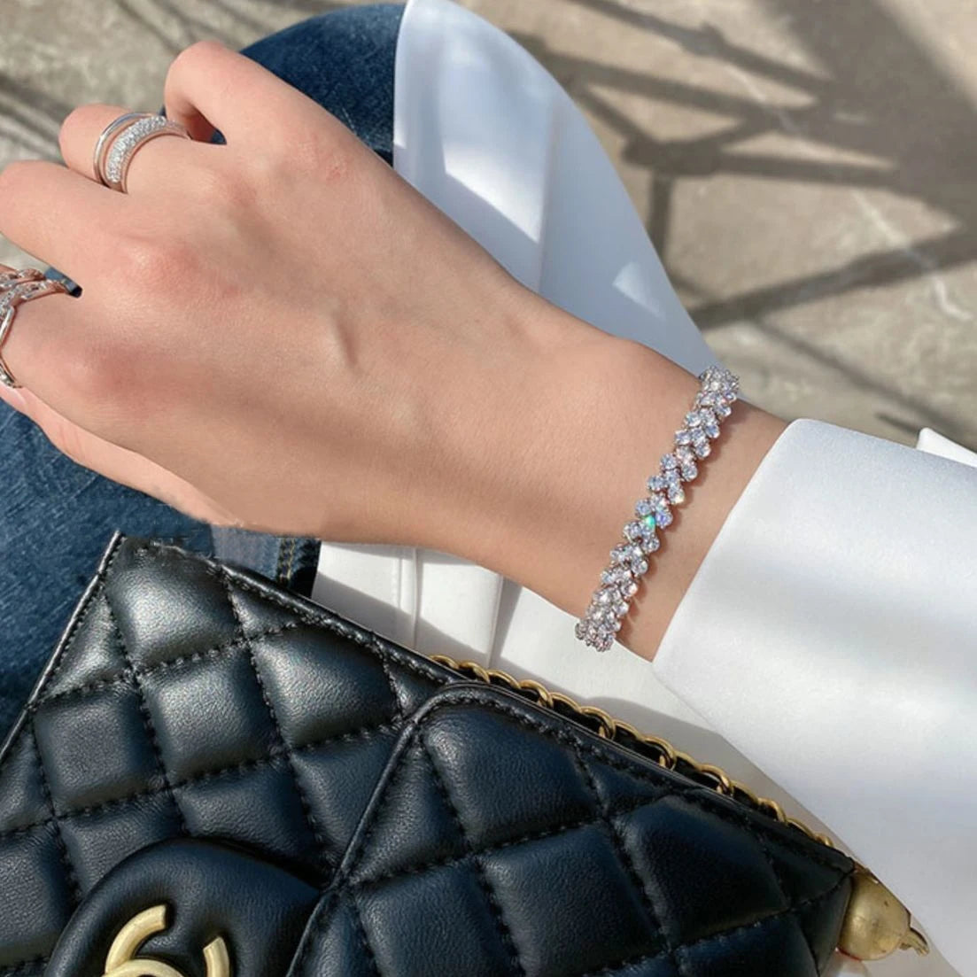 Wedding Tennis Bracelet For Women Dainty Dazzling Shiny Party Luxury Crystal Heart Shape Chain On Hand Fashion Jewelry Gifts