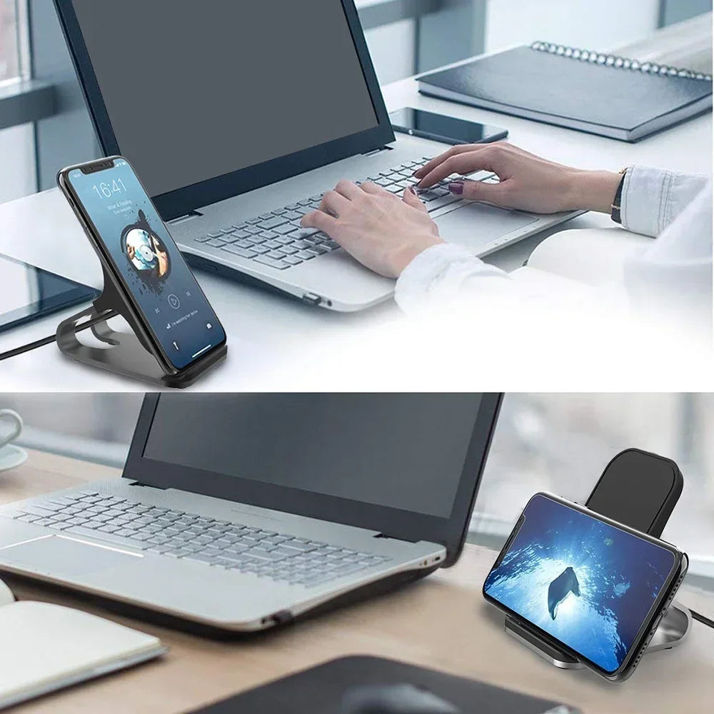 Wireless Charger Mount 10W 7.5W 5W Qi Fast Charging Pad Case Friendly with Dual Coils Anti-Slip Rubber Type C Input