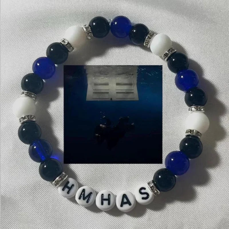 Handmade Blue and Black Beaded Bracelet | Y2K Celebrity Charm Jewelry | Alphabet Personalized Bracelet