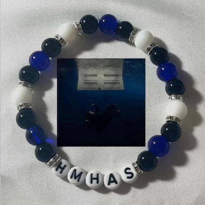 Handmade Blue and Black Beaded Bracelet | Y2K Celebrity Charm Jewelry | Alphabet Personalized Bracelet