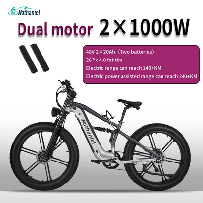Nathaniel SYR09 adult electric bike, Dual motor 2000W,26*4.0Fat tires,48V20Ah,55KM/H, All terrain off-road E-bike