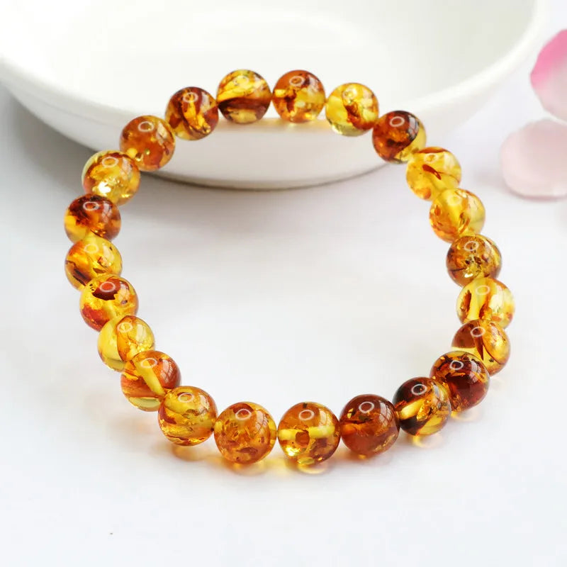 Natural Red Amber Bracelet Men Women Healing Gemstone Fine Jewelry Genuine Baltic Blood Amber Bracelets Barrel Beads Bangles