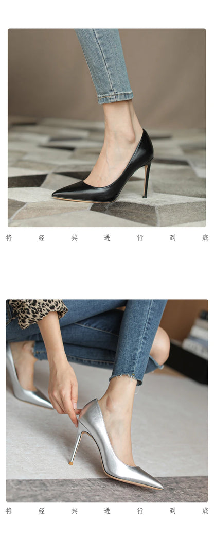 brown light Heels for women luxury Spring High Heels Shoes Stiletto Pointed Toe Pumps Leather Ladies Prom Party Shoes Women