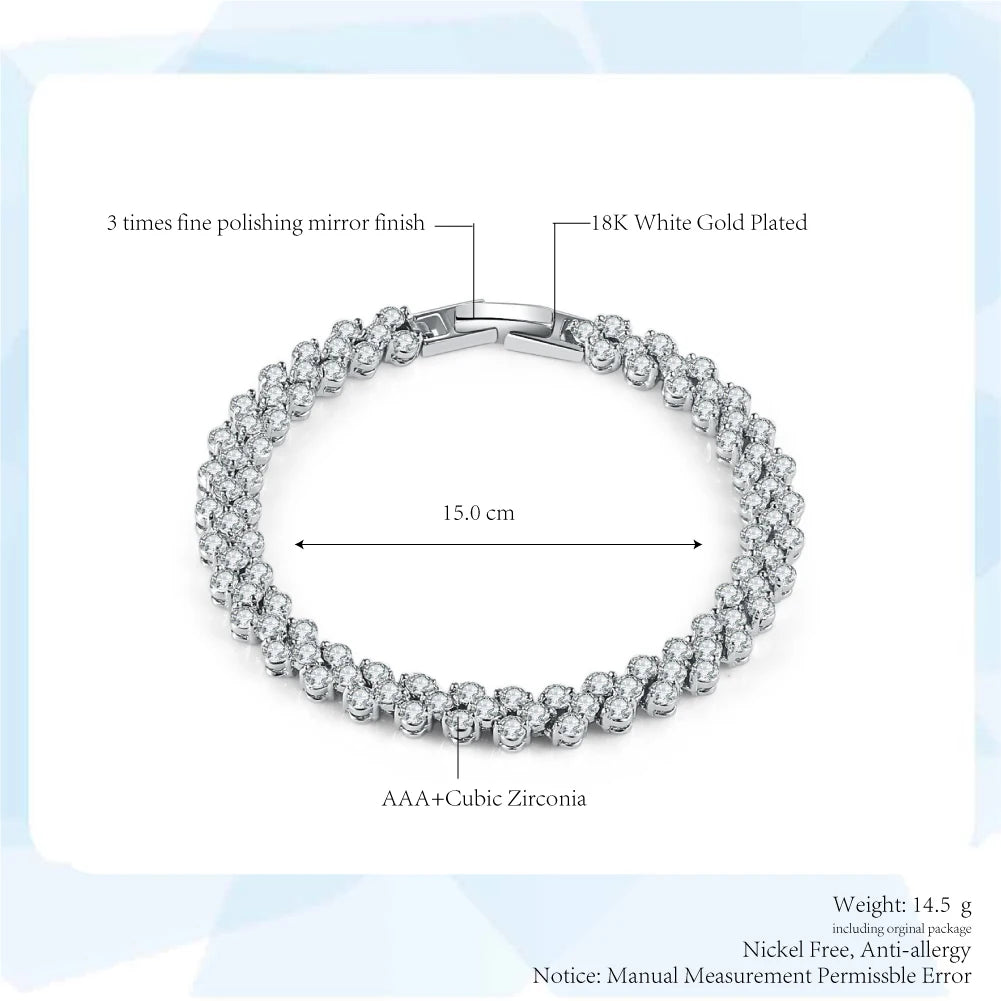 Wedding Tennis Bracelet For Women Dainty Dazzling Shiny Party Luxury Crystal Heart Shape Chain On Hand Fashion Jewelry Gifts