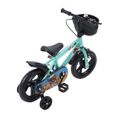 12 Inch Kids Bike Stable Riding High Carbon Steel Frame Baby Bicycle with Training Wheels for 2‑6 Years Old Children Green