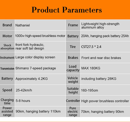 Electric bicycle 1000W 48V 20AH, 27.5“ E-Bike Long Range for Mountain & Road Riding ,electric bike adults,Mountain bikes