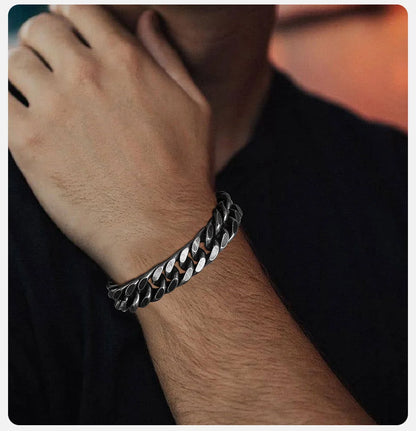 Vnox 8mm/12mm Bold Heavy Stainless Steel Cuban Bracelets for Men Boys,Oxidized Metal Wristband,Punk Rock Chain Bracelet Jewelry