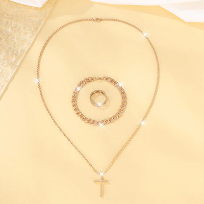 Men's 3pcs Fashion Alloy Jewelry Set - Cross Pendant Necklace,