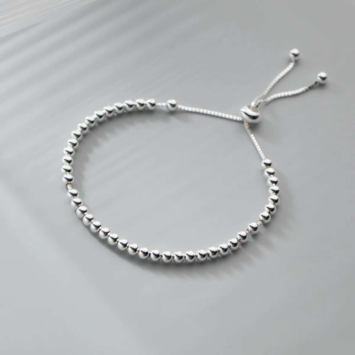 Genuine 925 Sterling Silver 3mm Beaded Bracelet with Adjustable and Minimalist Style Fashion Design Hand Women Jewelry