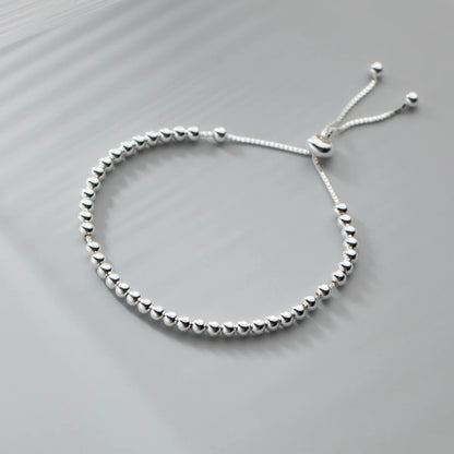 Genuine 925 Sterling Silver 3mm Beaded Bracelet with Adjustable and Minimalist Style Fashion Design Hand Women Jewelry