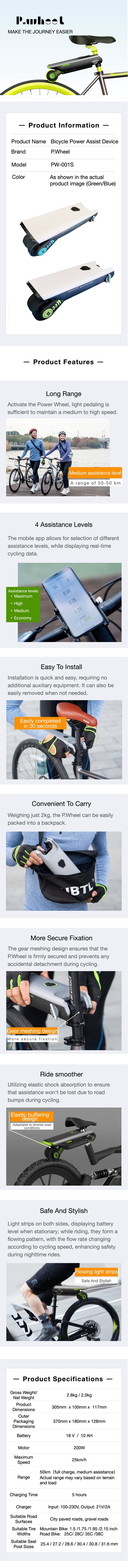 Electric Bike Conversion Kit 31 Miles Range Pedal Assist for Road Bike 18V10AH Chargeable Battery 15.5Mph Tool-Free Installatio