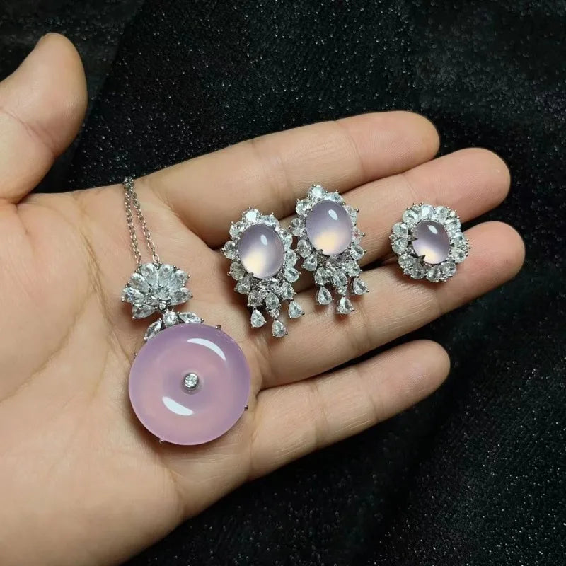 Women's Necklace Bracelet Ring Set with Chalcedony Set of Three