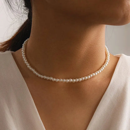 Womens Jewellery Colliers Chain Simulated Pearls Necklace Bridal Jewelry Necklaces Female White Wedding Gifts Collares Wholesale