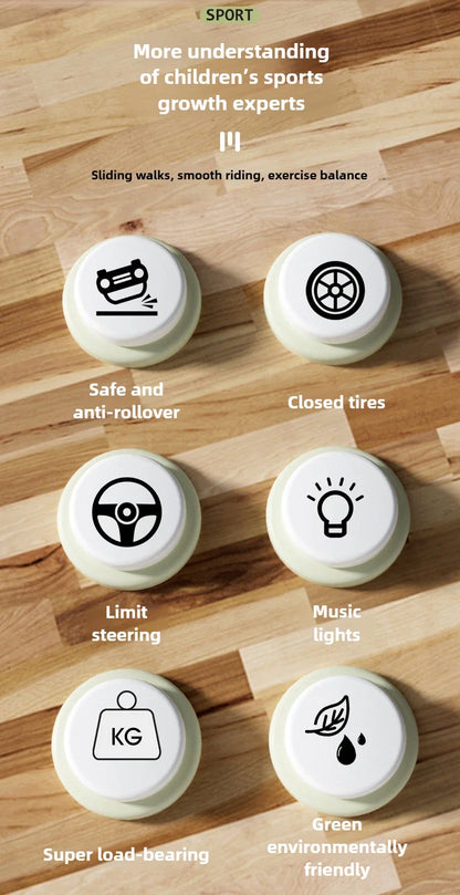 Anti-Tip Baby Balance Bike Ages 1-3 4-Wheel Silent Glider Walker Toy Toddler Training Ride-On with Safety Wheels Indoor Outdoor