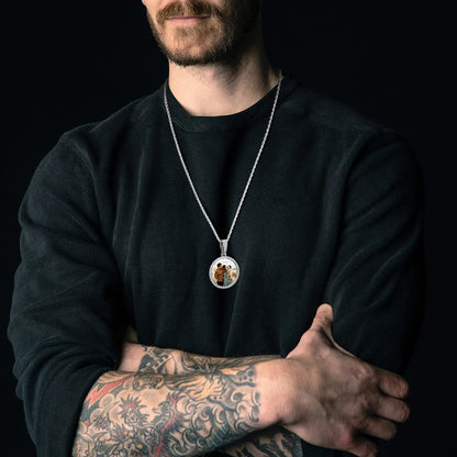 Vnox Free Custom Round Photo Frame Necklaces Gift for Women Men,Big Coin Pendant Zircon Stone Circle,Family Picture Gift to Dad