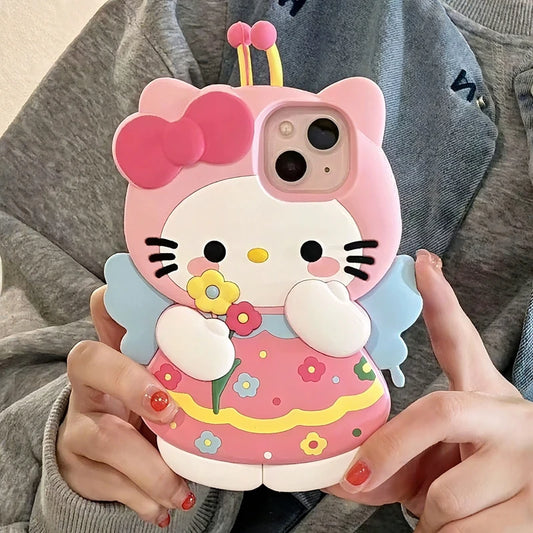For iPhone 17 Pro Max 16 15 14 Plus 14 13 12 Mini 11 SE 7 8 X XS XR Cartoon Butterfly Kitty 3D Soft Silicone Phone Case