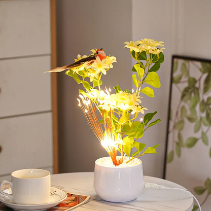 LED Flower and Bird Potted Lamp, Artificial Flower Table Lights, for Camping Gift Living Room Bedroom Mother Home Decor Lamp
