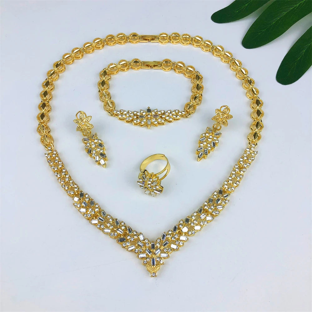 Luxury 18K Gold Plated Jewelry Set for Women Italian Jewellery Set Bridal Wedding Necklace Earrings Bracelet African Party Gifts