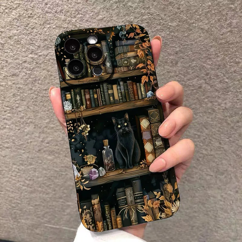 For iPhone 17 16 15 14 13 12 11 Pro Max Case Cute Butterfly Cat Bookshelf Design Cover For iPhone XS Max XR X 7 8 Plus 16E Funda