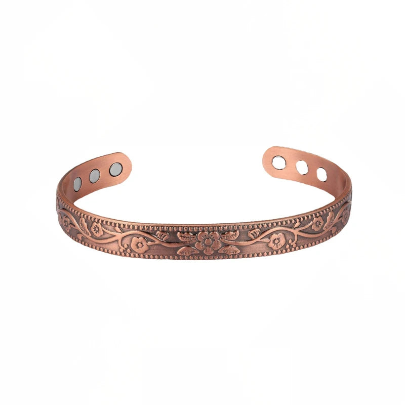 Magnetic Bracelet Retro Flower Ring Bracelet Set Adjustable Men's and Women's Plated Ancient Red Copper Magnetic Bracelet