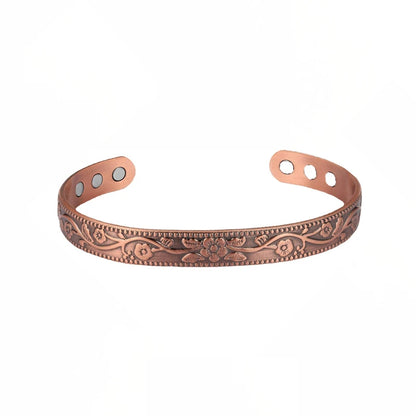Magnetic Bracelet Retro Flower Ring Bracelet Set Adjustable Men's and Women's Plated Ancient Red Copper Magnetic Bracelet