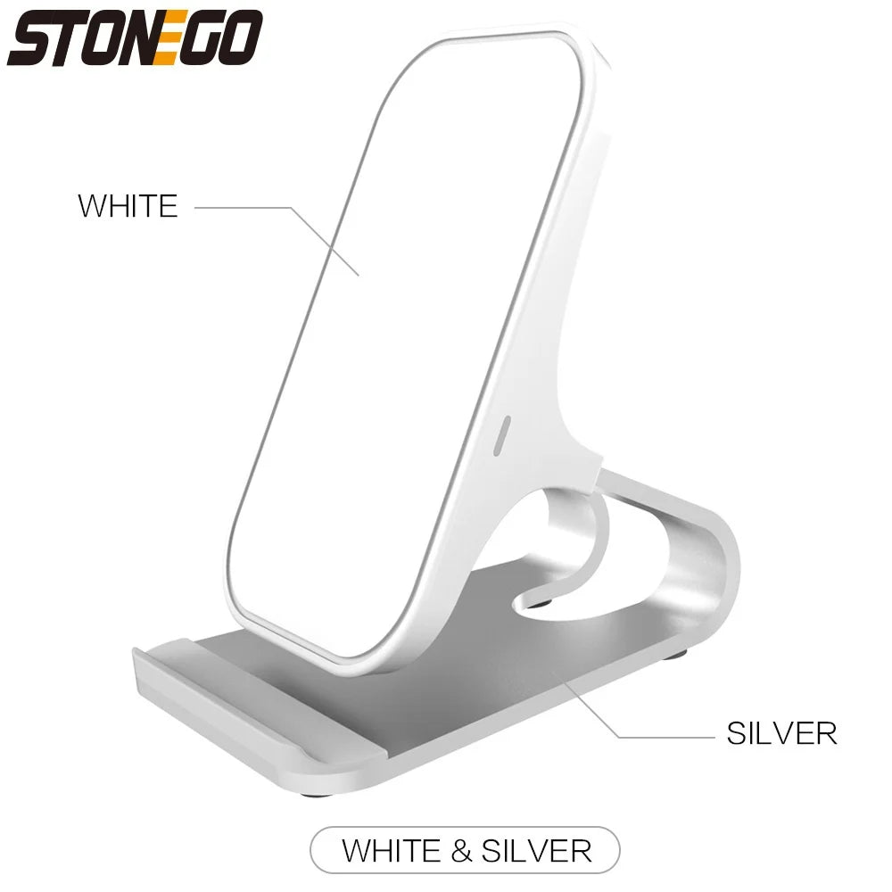 Wireless Charger Mount 10W 7.5W 5W Qi Fast Charging Pad Dual Coils Case Friendly Anti-Slip Rubber Type-C Input Phone Accessory