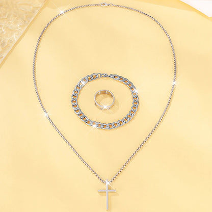 Men's 3pcs Fashion Alloy Jewelry Set - Cross Pendant Necklace,