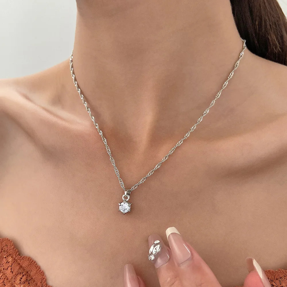 5Pcs Elegant Crystal Jewelry Set Zirconia Ring Necklace Bracelet Earrings Simple Set Jewelry Fashion Versatile Trendy Jewelry