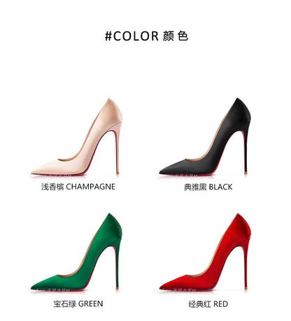 2025 Winter New High-heeled Shoes for Women, Green, Real Silk Satin, Thin Heel, Pointed Toe,Elegant,12cm,Single Shoes for Ladies