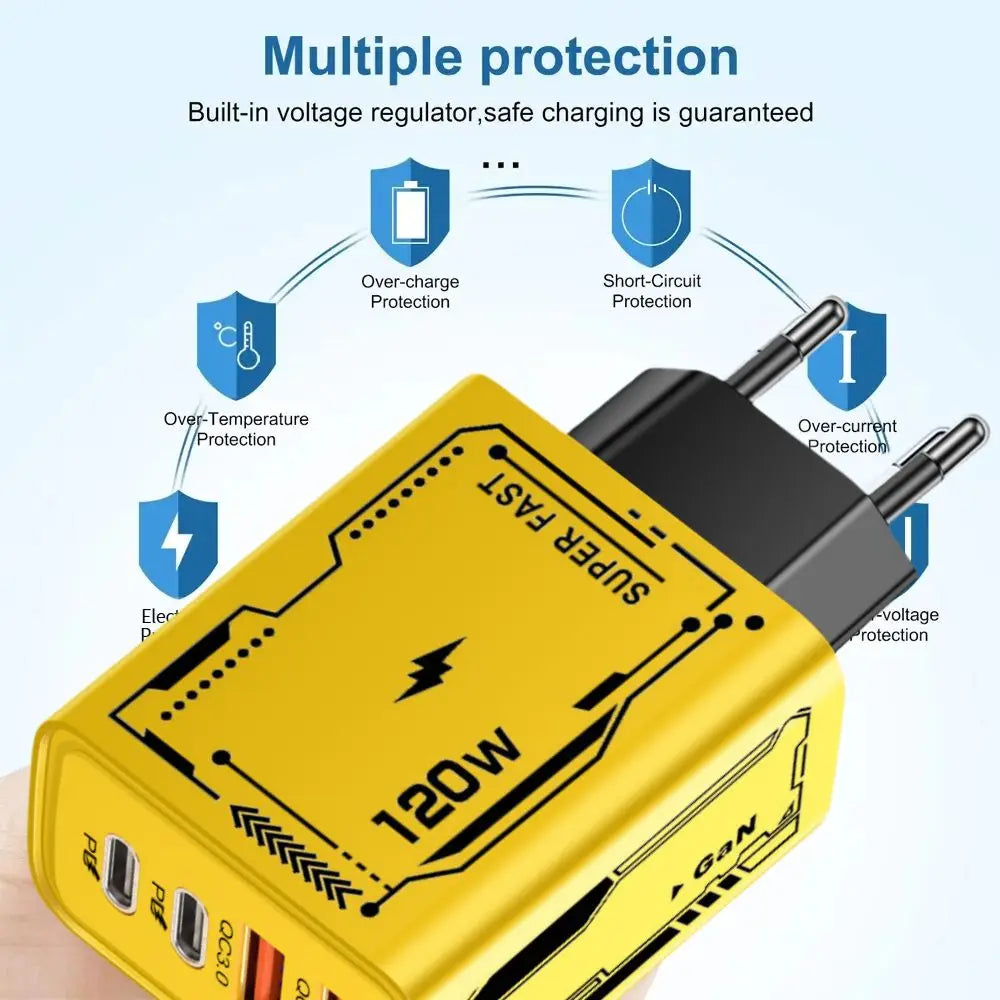 Hot 120W GaN Charger Type-C QC 3.0 Phone Charger Ultra Fast Charging USB-C Laptops Charger Mobile Device Accessories