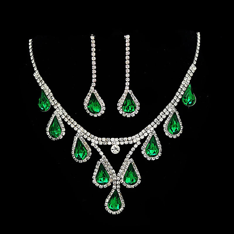 Romantic 2 Pieces/set Wedding Jewelry Set Shiny Crystal Bridal Jewelry Set Ladies Necklace Earrings