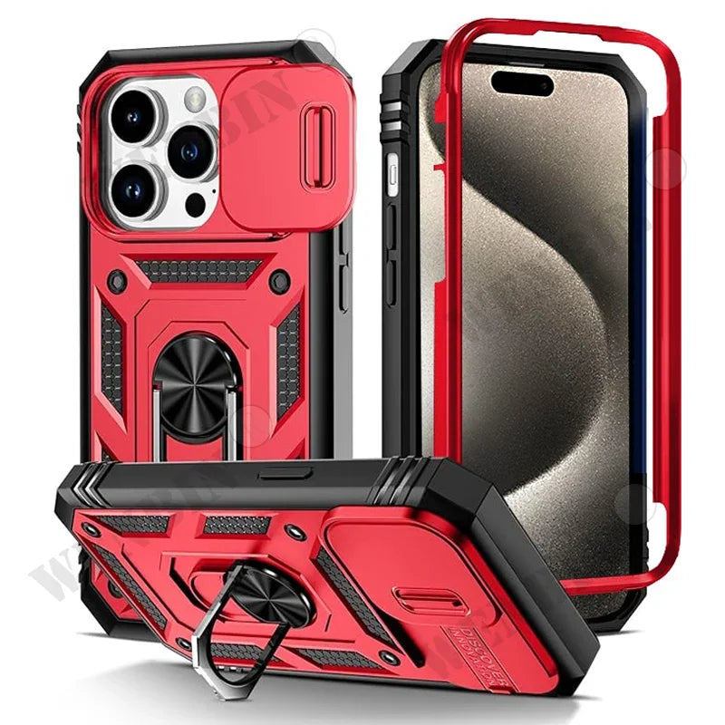 Case For iPhone 17 16 16e 15 14 13 12 11 Pro Max Plus Mini XS XR 8 Plus 8 7 SE Heavy Duty with Camera 360 Degree Kickstand Cover