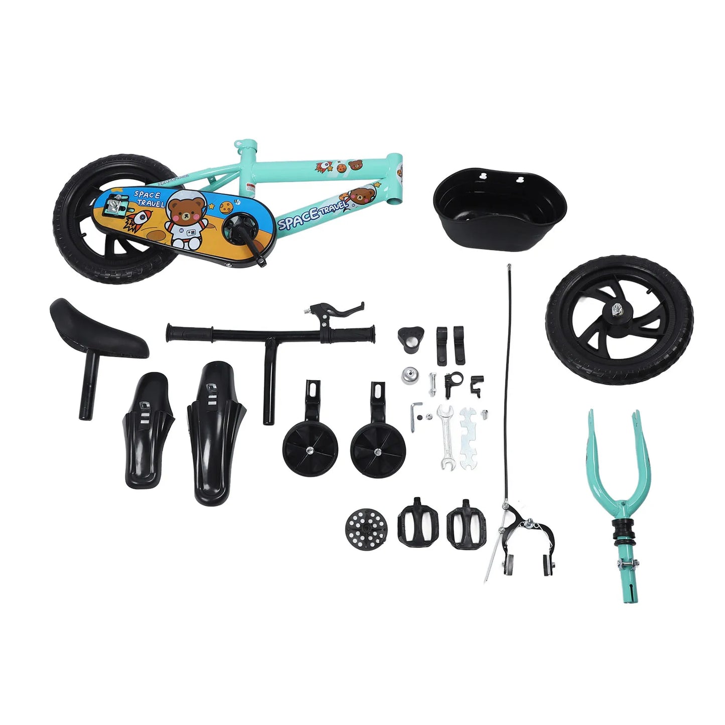 12 Inch Kids Bike Stable Riding High Carbon Steel Frame Baby Bicycle with Training Wheels for 2‑6 Years Old Children Green