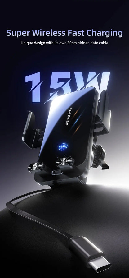 Magnetic Charger 15W Wireless Car Phone Holder with Cable Fast Charging Infrared Sensing Car Mount for iPhone Android