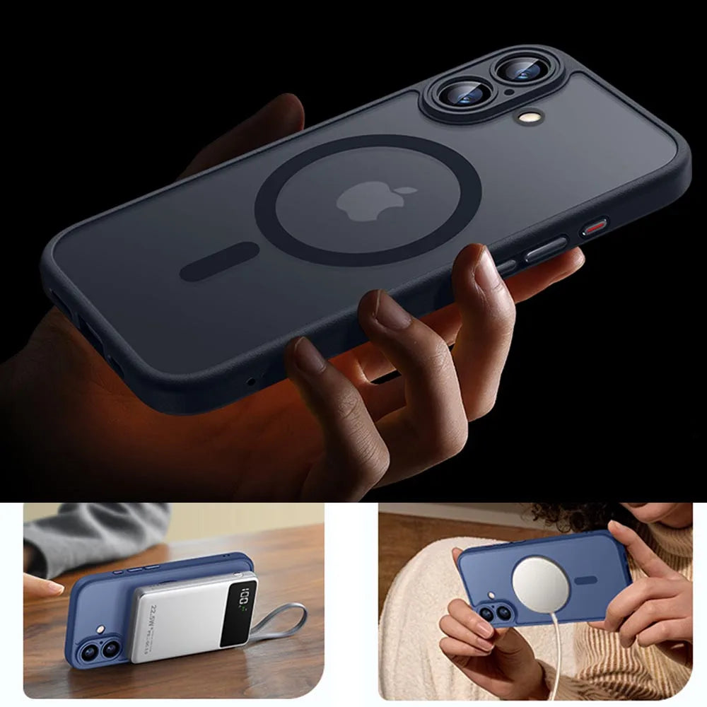 Magnetic Luxury Armor Shockproof Case For iPhone 17 Air 16 15 14 13 12 11Pro Max Magsafe Wireless Charge Matte Translucent Cover