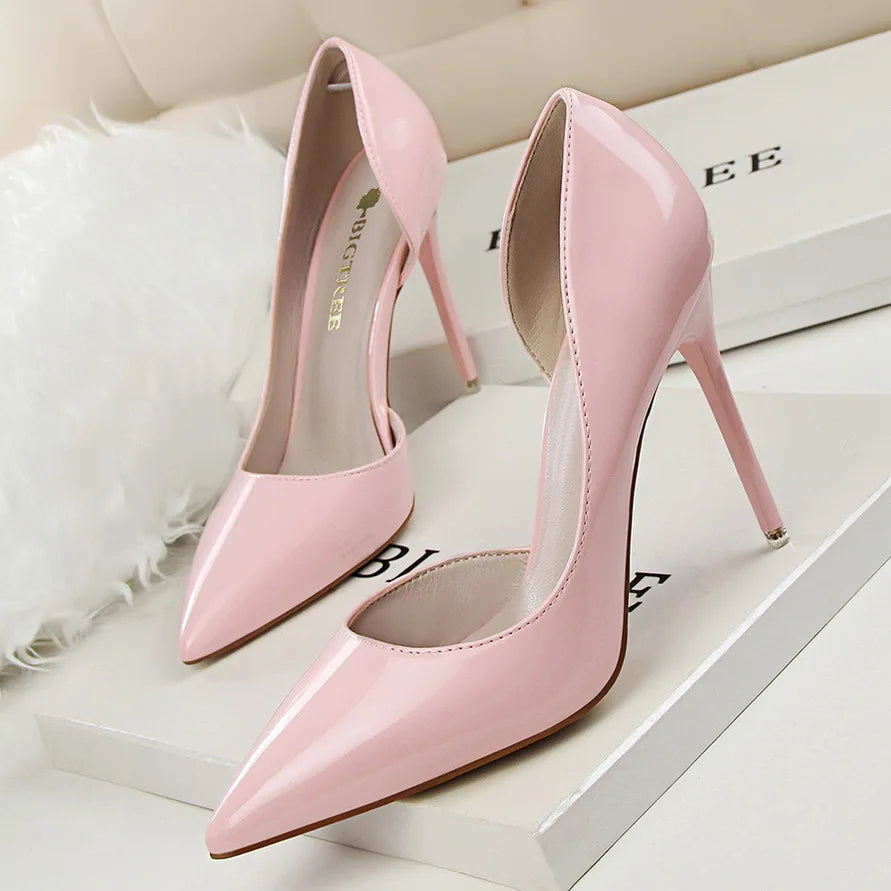 Women 7.5cm 10.5cm High Heels Yellow Pumps Office Stiletto Wedding Bridal Scarpins Short Heels Lady Hollow Party Shoes