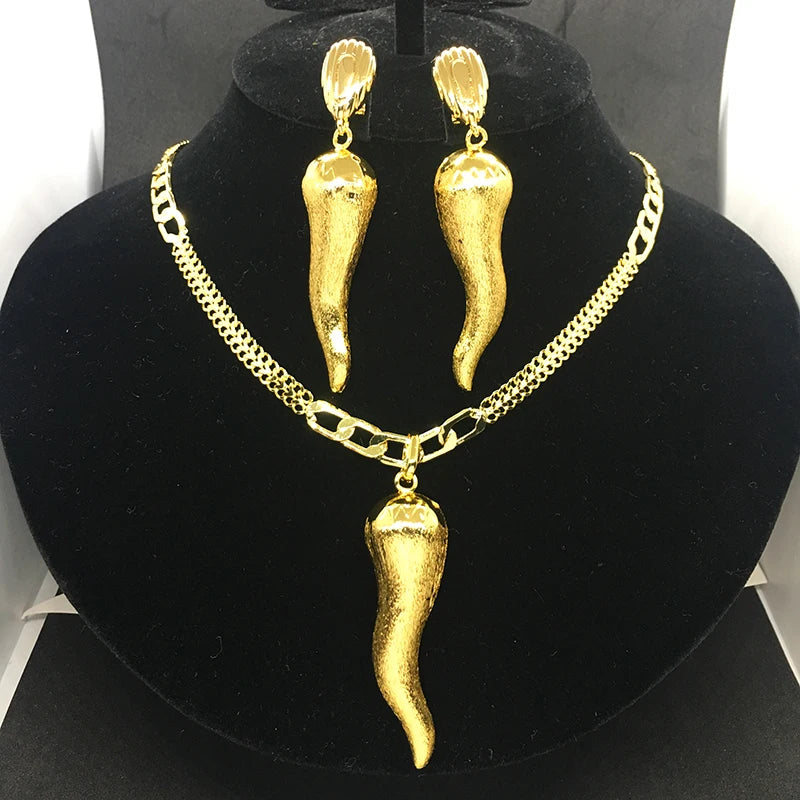 Brazilian Jewelry Set For Women Chili Earrings Pendant Dubai Nigerian African 24k Gold Plated Wedding Jewellery Bridal Sets