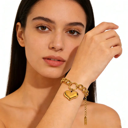 Golden Heart Bracelet Outfit Jewelry Party Gifts Set Fashion Gentle Love Bracelet Multilayer Chain Link Bracelet For Lady Woman