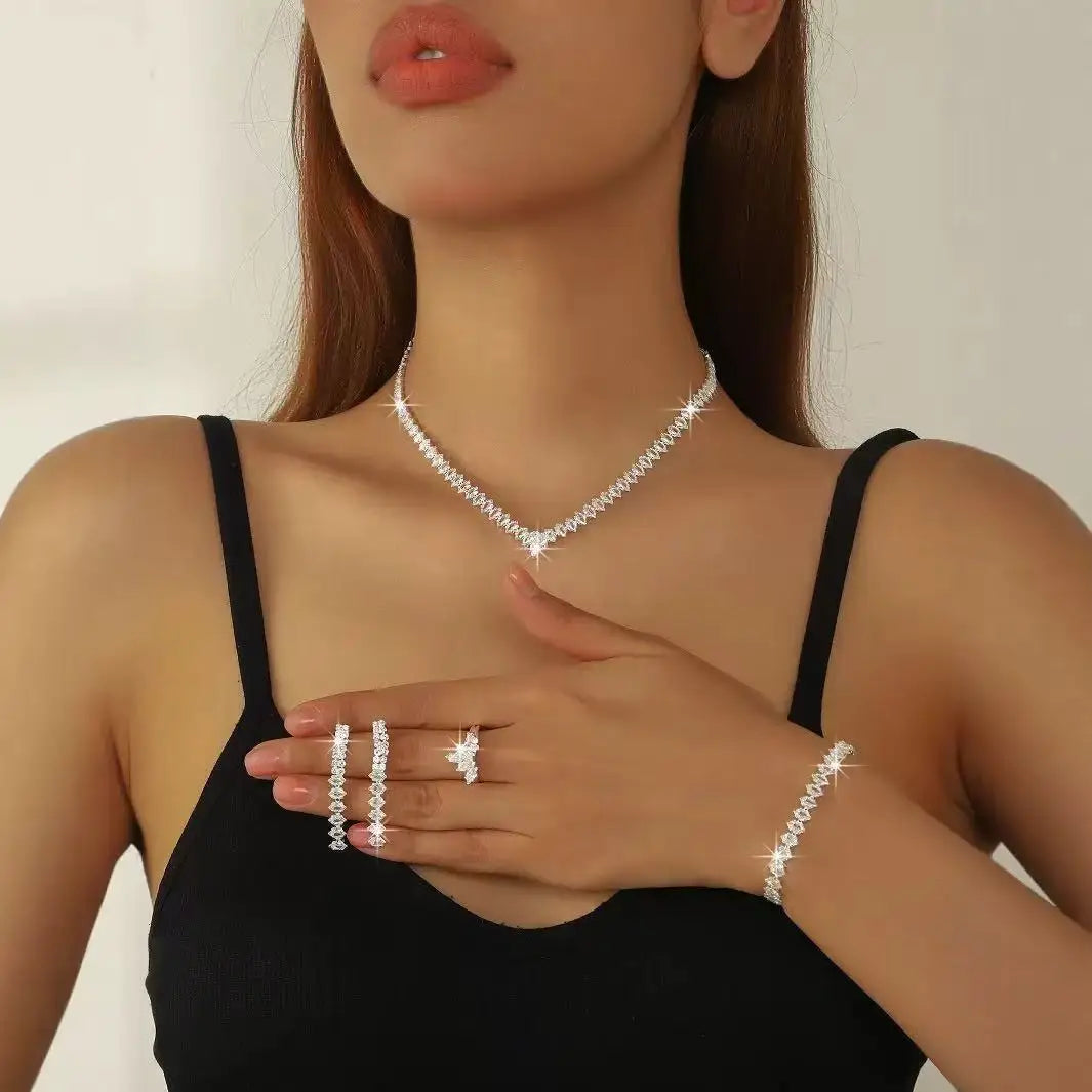 Fashion Jewelry Earrings Necklace Set Combination Fashion Diamond Zircon Shining Bridal Jewelry Set Wedding Accessories