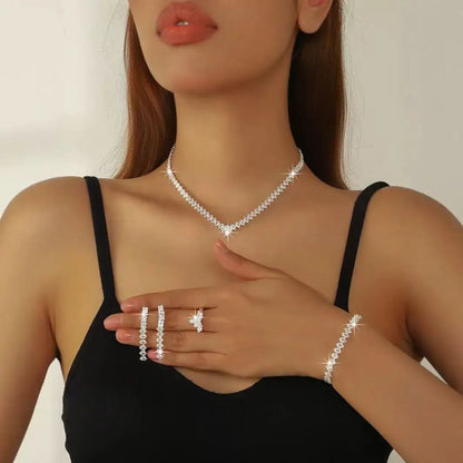 Fashion Jewelry Earrings Necklace Set Combination Fashion Diamond Zircon Shining Bridal Jewelry Set Wedding Accessories