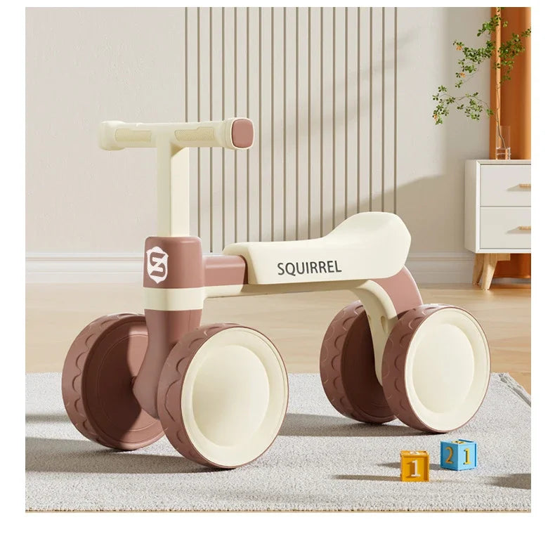 Baby Balance Bike 4-Wheel Walker with No Pedal First Toddler Outdoor Ride-On Toy Kids Birthday Gift for 1-3 Year Olds